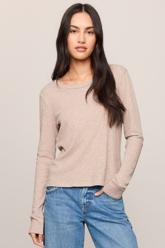 Junie Long Sleeve Tee | Heather Ash, White, Eclipse