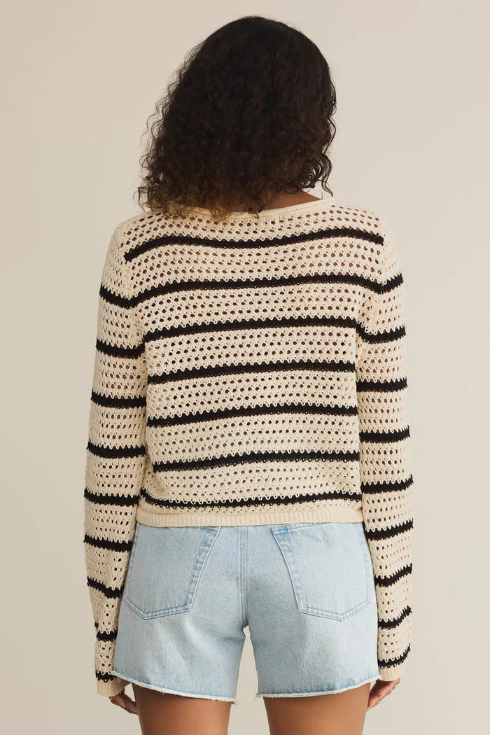 Knit Stripe Crochet Sweater | Sea Salt