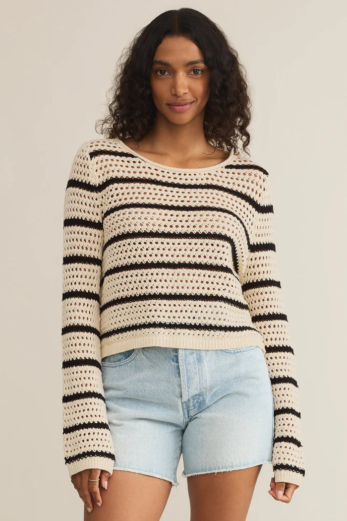 Knit Stripe Crochet Sweater | Sea Salt