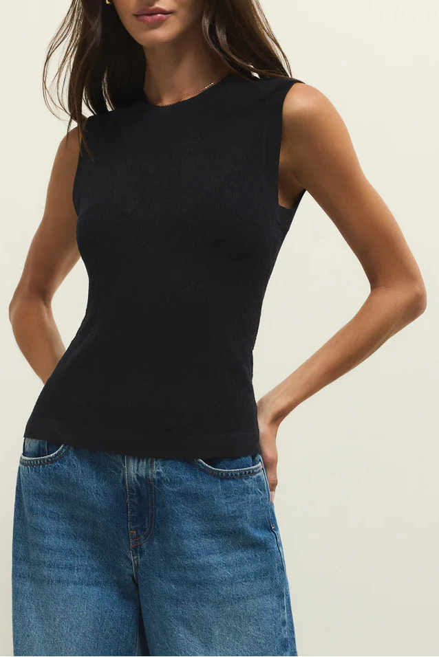 Tibi Mesh Tank | Black, Cloud