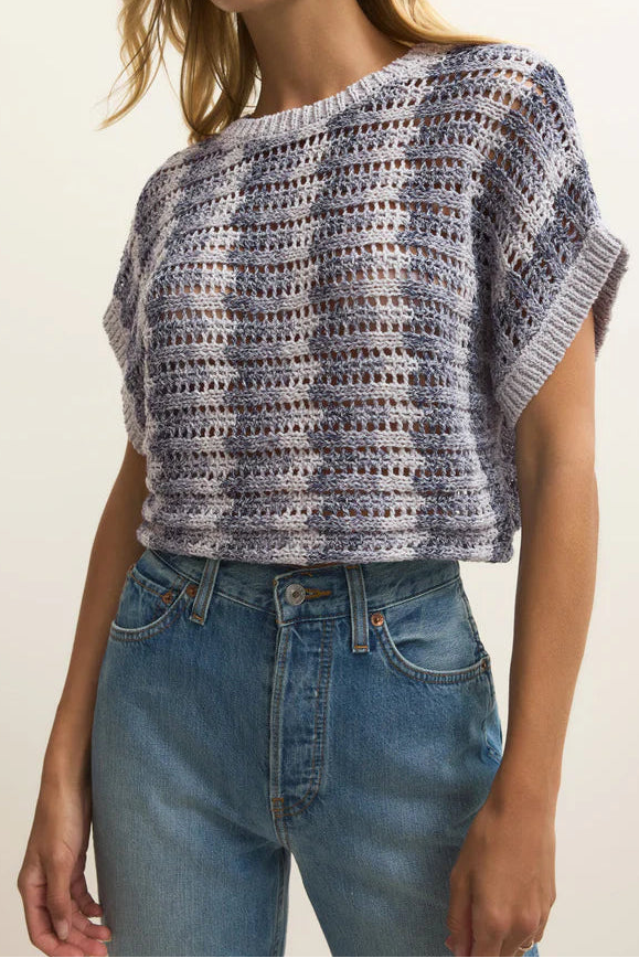 Ballast Crochet Stripe Top | Calypso Blue