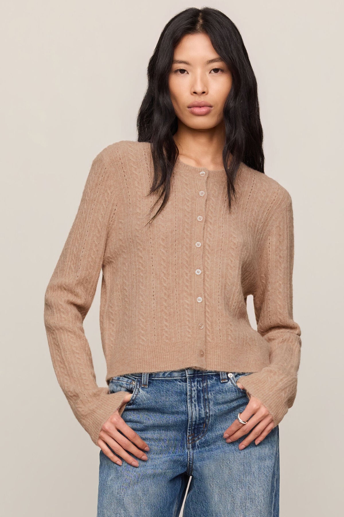 Medina Pointelle Cardigan | Macaroon, Black