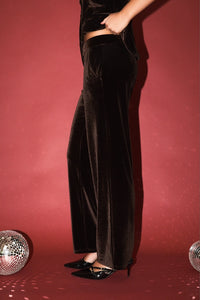 Wide Leg Velvet Pant | Brown