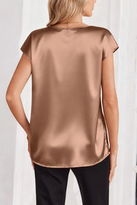 V-Neck Satin Relaxed Fit Blouse | Khaki