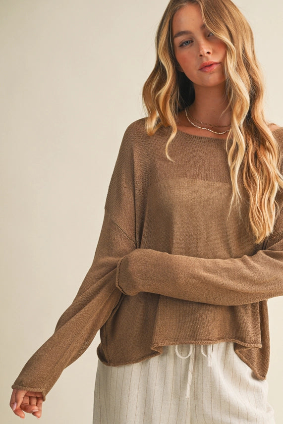 Long Sleeve Oversized Mesh Pullover | Dark Taupe