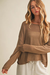 Long Sleeve Oversized Mesh Pullover | Dark Taupe