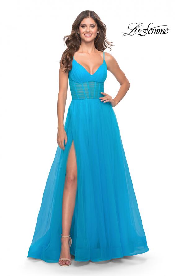 La Femme 31502 Tulle A-Line Corset Gown with Pockets