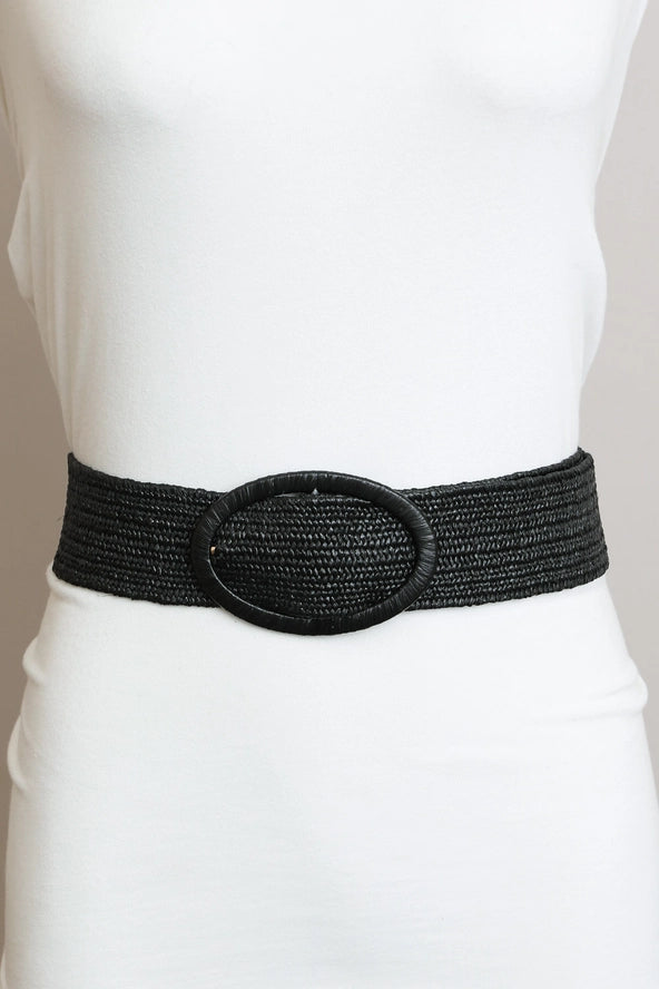Raffia Oval Buckle Belt | Tan, Black