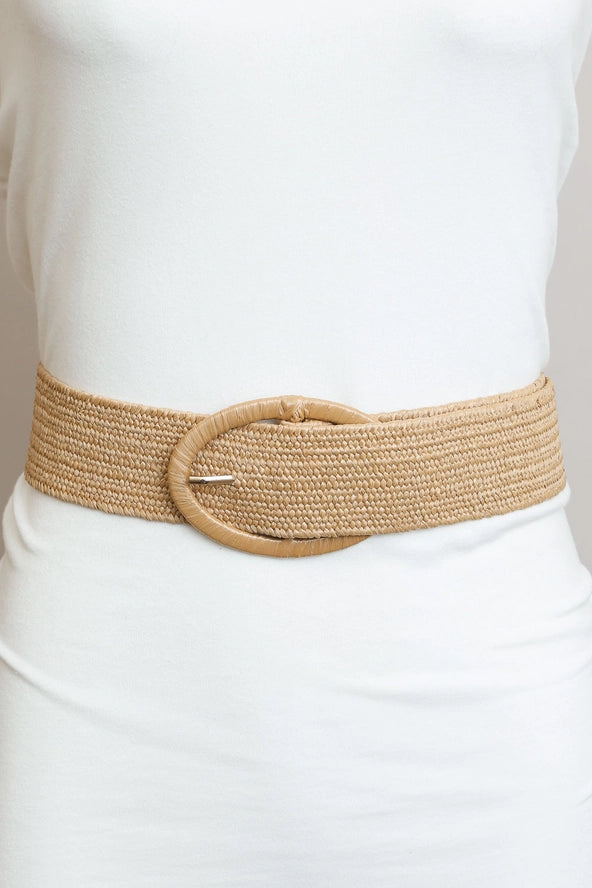Raffia Oval Buckle Belt | Tan, Black