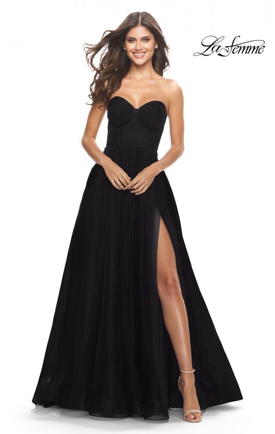 La Femme 31205 Illusion Bodice A-Line Gown with Boning