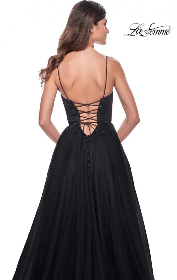 La Femme 32065 Jersey Bustier Tulle Gown with Lace-Up Back