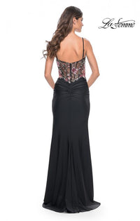 La Femme 32133 Floral Pattern and Solid Bustier with Slit