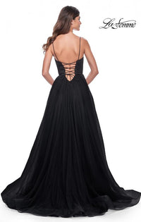 La Femme 32065 Jersey Bustier Tulle Gown with Lace-Up Back