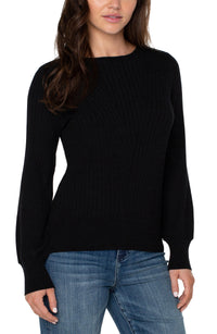 Long Sleeve Light Weight Cord Sweater| Emerald Heather, Black