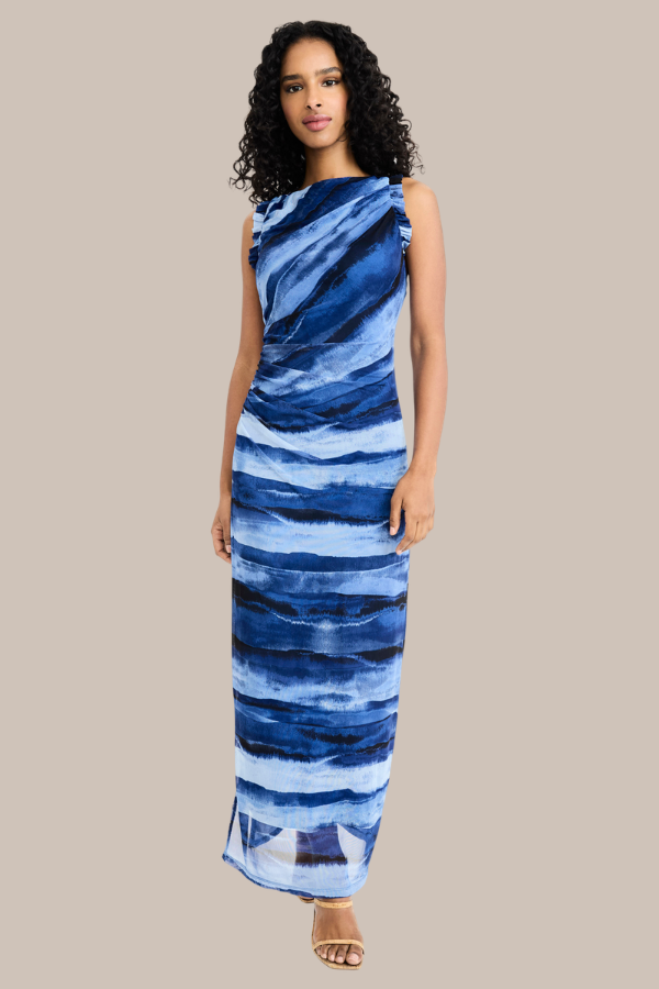 Mesh Long Watercolor Dress | Blue