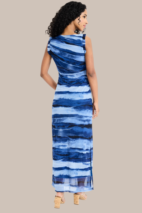 Mesh Long Watercolor Dress | Blue
