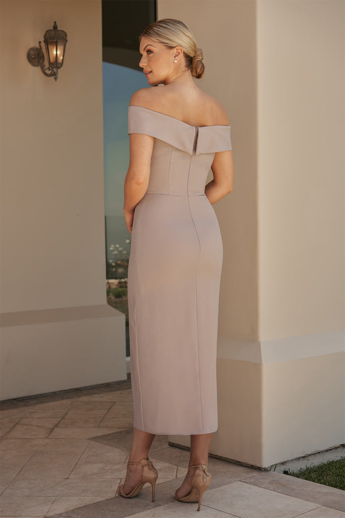 Jasmine B253024 Soft Crepe Sheath Midi Length Gown