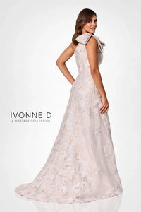 Ivonne D ID326 Floral Brocade with Asymmetrical Neckline