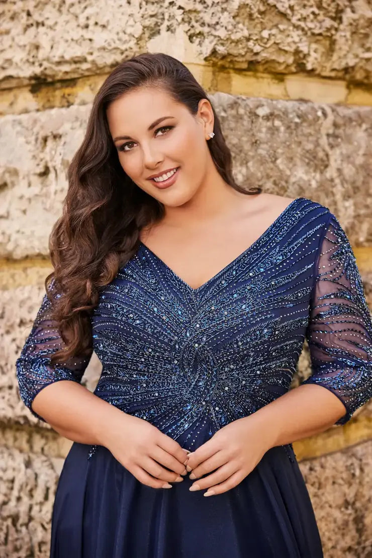 Montage 116950 Beaded Chiffon A-Line Gown with Fully beaded 3/4 sleeve – Harriman Clothing Co