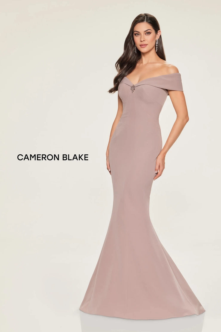 Off the Shoulder Mermaid Crepe Gown | Mink, Aubergine