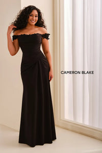 Cameron Blake CB444 Floral Applique Off the Shoulder Gown
