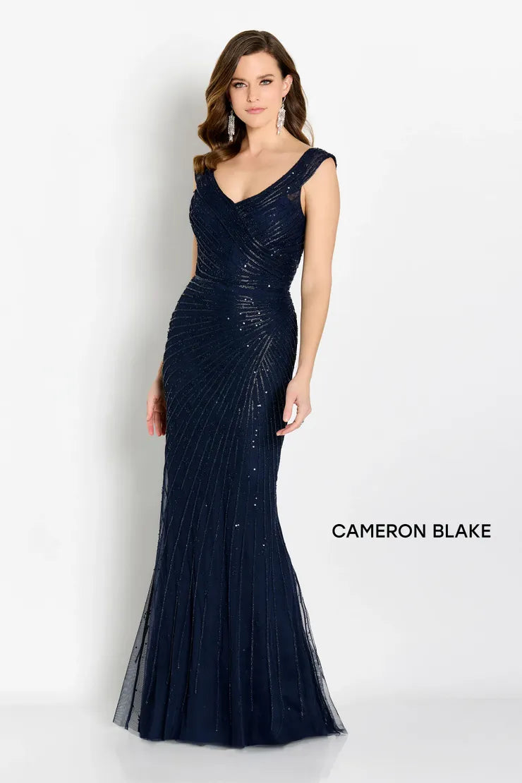 Cameron Blake CB755 Beaded Tulle Gown | Navy Blue