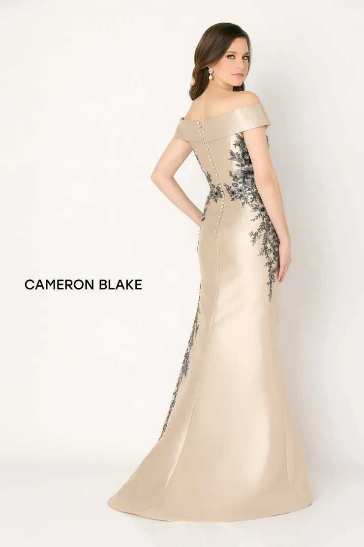 Cameron Blake CB777 Off the Shoulder Asymmetrical Floral Fit n Flare Dress