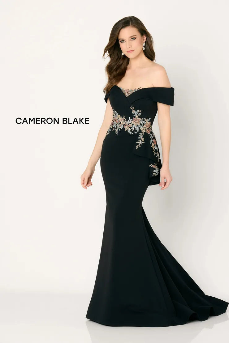 Cameron Blake CB779 Off The Shoulder Floral Peplum Gown