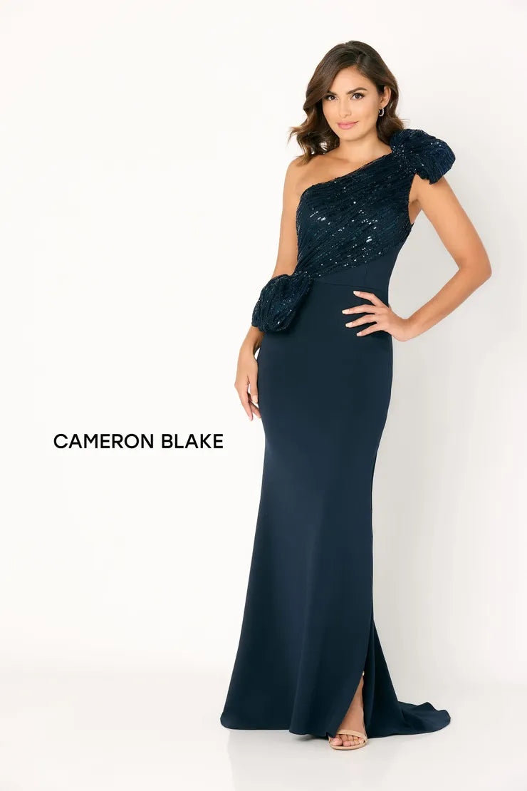 Cameron Blake CB784 One Shoulder Sequin Stretch Gown