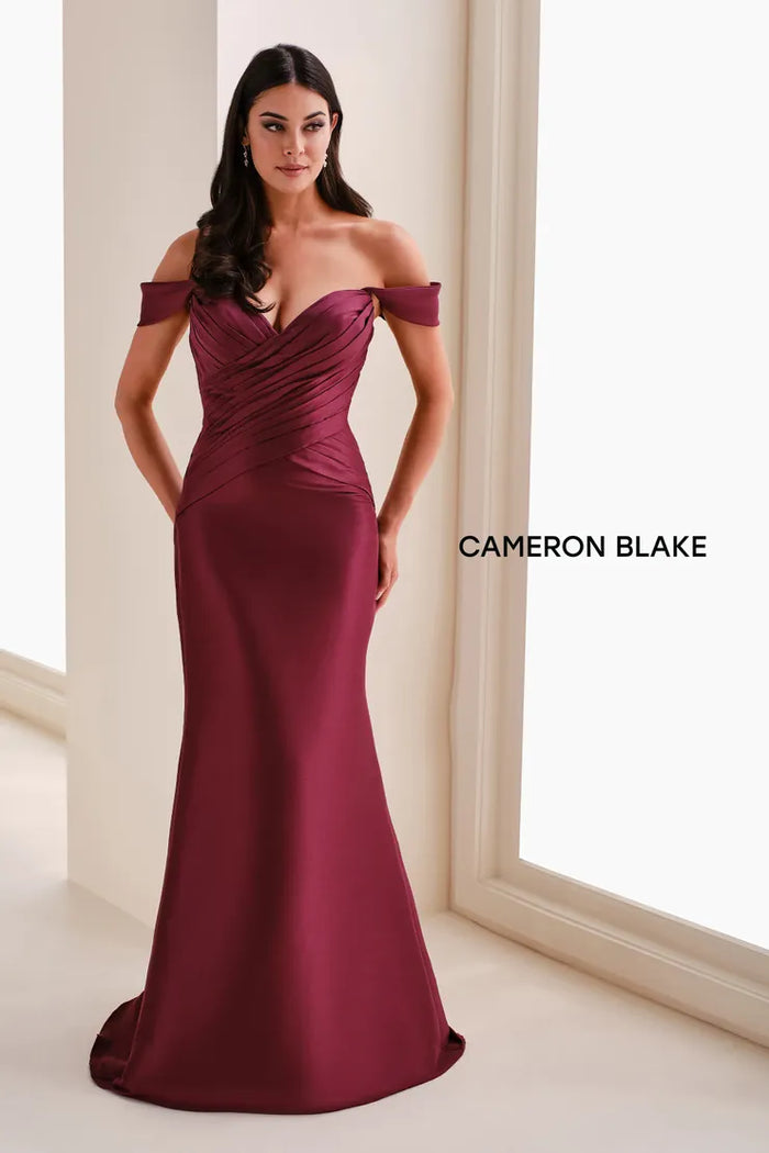 Cameron Blake CB828 Off the Shoulder Pleated Sweetheart Mikado