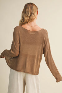 Long Sleeve Oversized Mesh Pullover | Dark Taupe