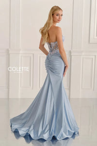 Colette CL6105 Satin Gown with Corset & Applique
