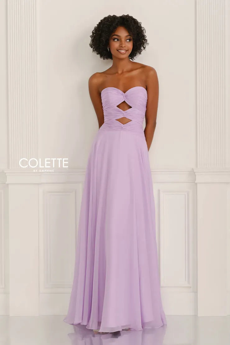 Colette CL6113 Strapless Chiffon Gown with Cut-Outs