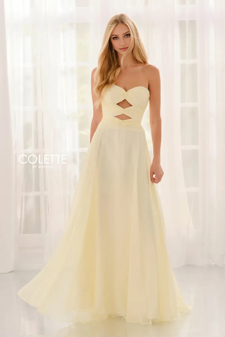 Colette CL6113 Strapless Chiffon Gown with Cut-Outs