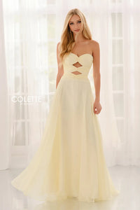 Colette CL6113 Strapless Chiffon Gown with Cut-Outs