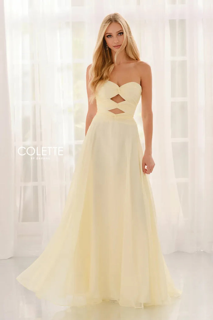 Colette CL6113 Strapless Chiffon Gown with Cut-Outs