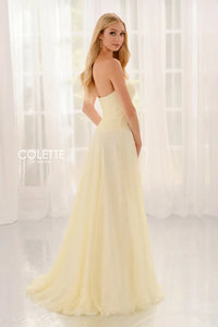 Colette CL6113 Strapless Chiffon Gown with Cut-Outs