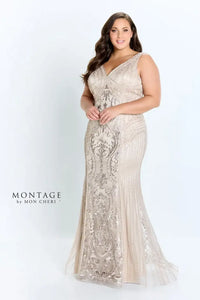 Montage 118975 V-Neck Ribbon Lace Gown