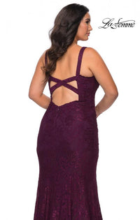 La Femme 29052 Embellished Lace Up Back Dress