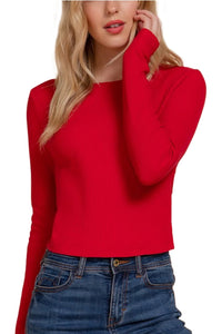 Crew Neck Thermal Crop Knit Top | Black, Red, White