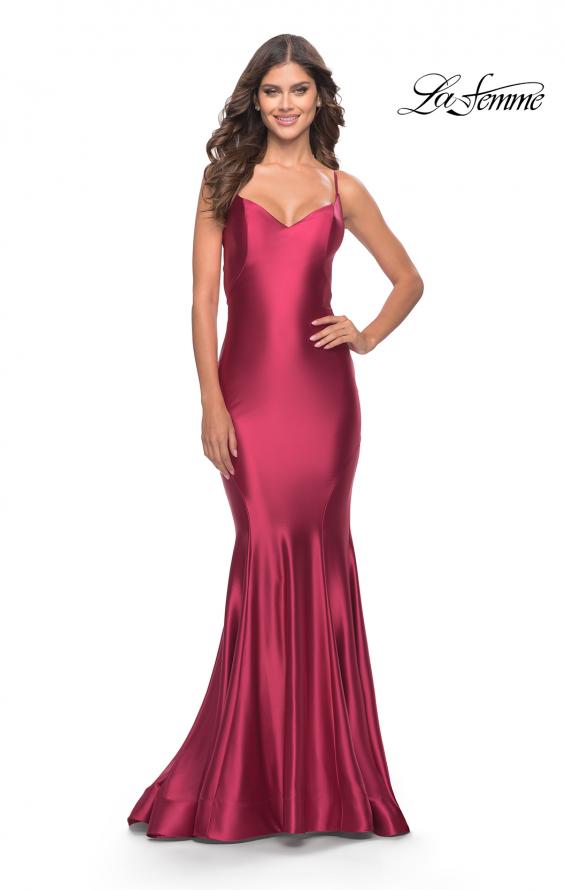 La Femme 31295 Liquid Jersey Mermaid Gown with Lace up Back