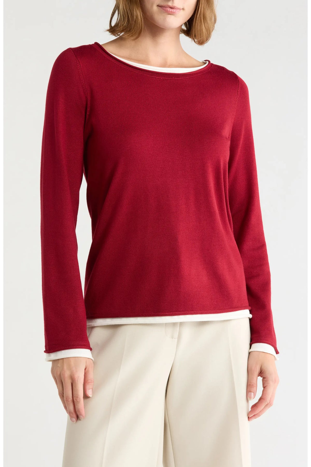 Layer Look Sweater | Black/Cream, Red Currant/Cream