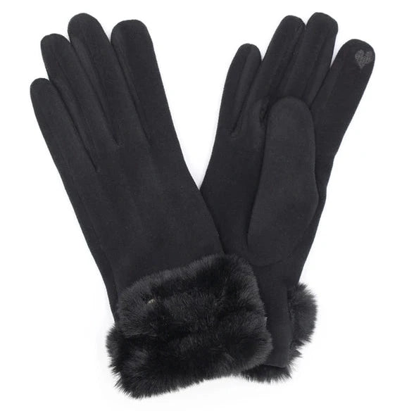 Faux Fur Cuff Smart-Touch Gloves | Black, Ivory