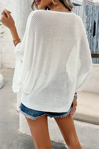 Solid V-Neck Knit Batwing Sleeve Top | Beige, White