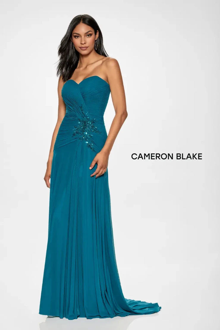Cameron Blake CB202 Strapless Mesh w/ Lace Applique