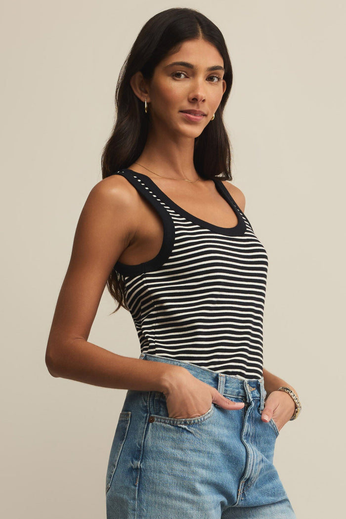 Elin Striped Rib Tank | Black/White