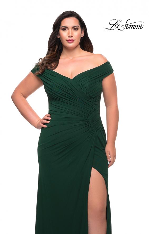 La Femme 29722 Jersey Off Shoulder Gown | Black, Emerald, Navy, Wine