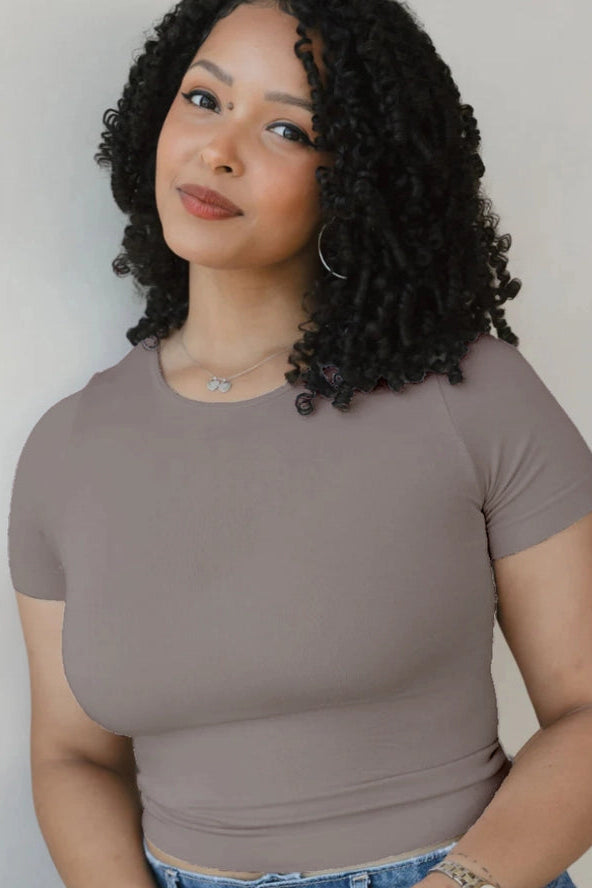 Cropped Short-Sleeve Top | Vintage Khaki, Steel Blue, Black, Sandshell, White