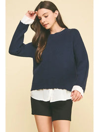 Contrast Woven Detail Sweater | Navy