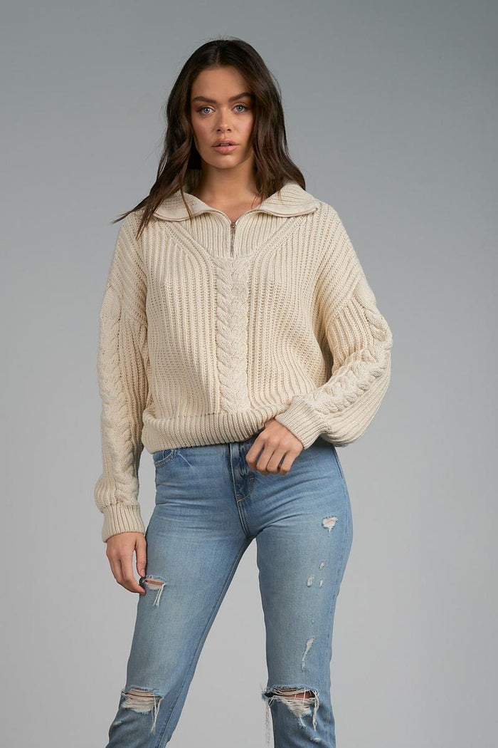 1/2 Zip Collar Sweater | White